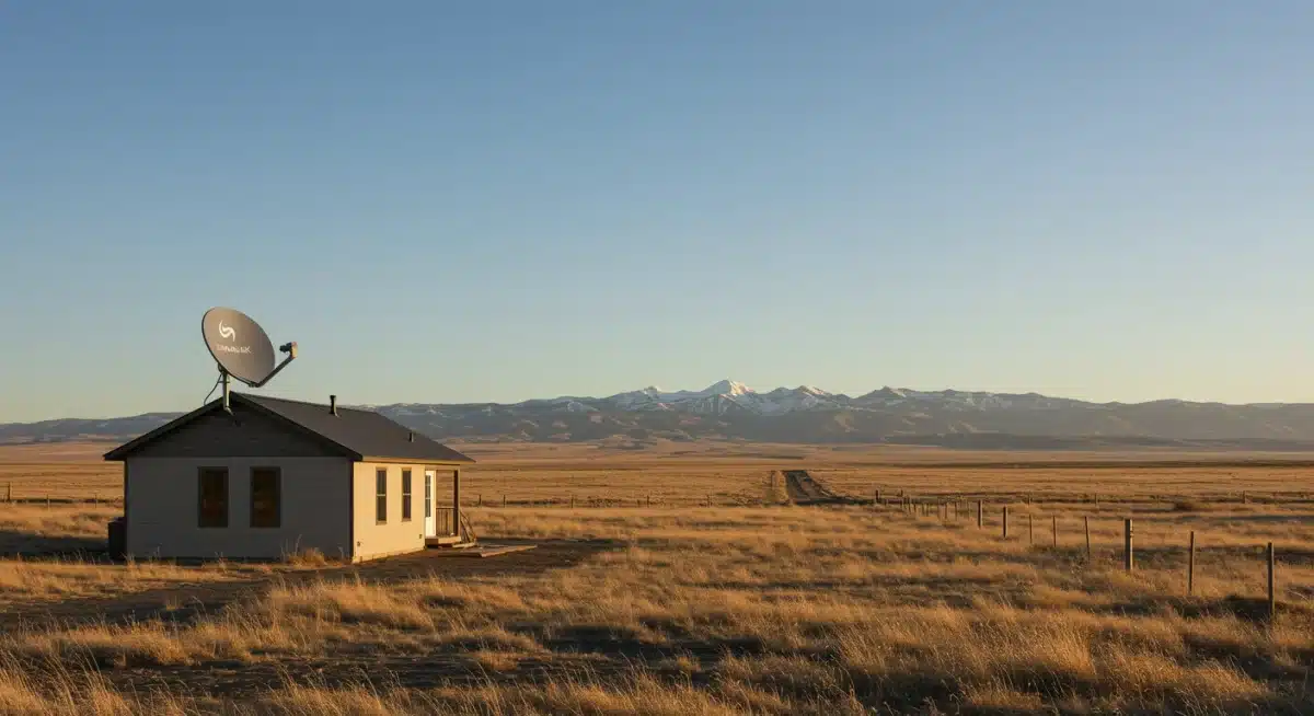 Starlink dish providing high-speed internet to a remote rural home in the US.