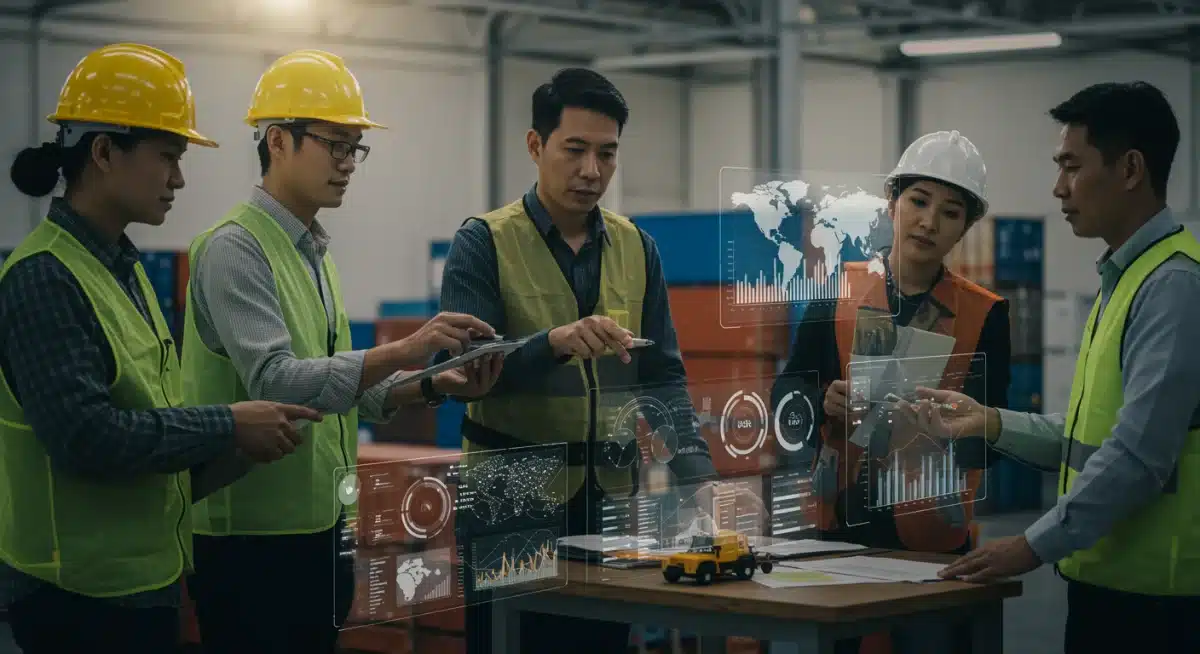 Supply chain team analyzing global data to mitigate semiconductor risks.