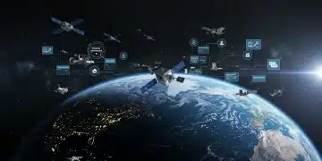 Illustration of satellites and data streams in Earth orbit, representing new US space governance regulations.