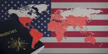 World map highlighting conflict zones with U.S. passport and compass