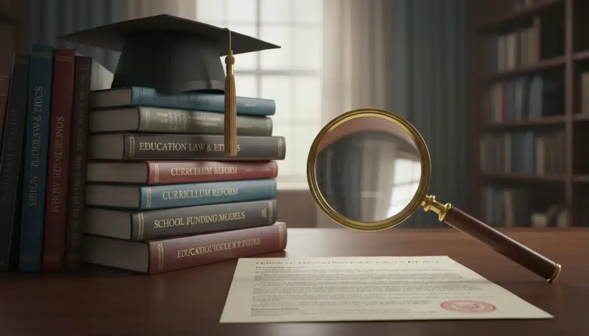 Legislative document under a magnifying glass, representing federal policy review.