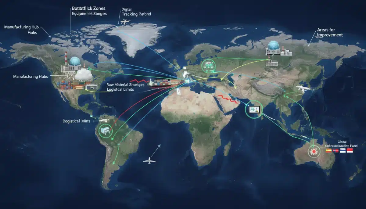 Complex global supply chain for medical supplies, illustrating vulnerabilities and resilience strategies for future pandemic responses.