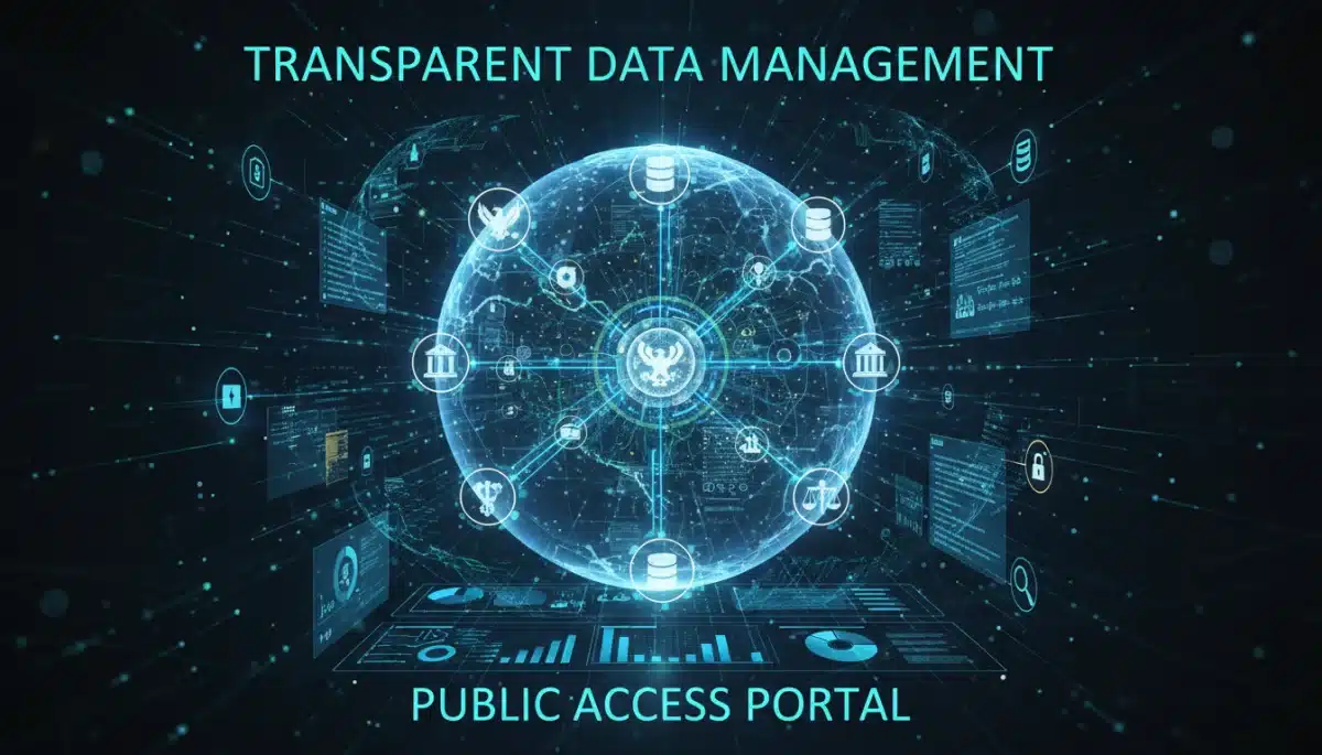 Interconnected government databases showing secure data sharing.