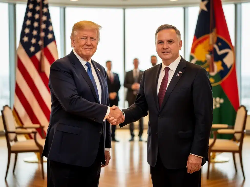 Diplomatic handshake between US and allied leaders, representing strategic partnerships in 2026.