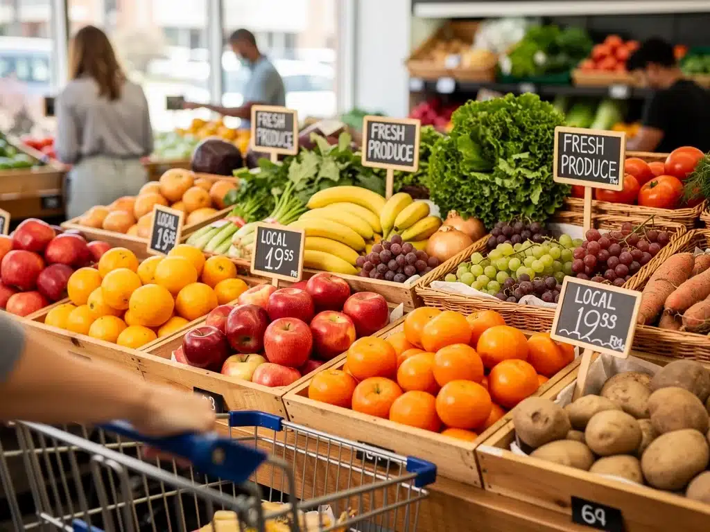 Fresh produce in market, representing consumer impact of farm bill