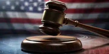 Gavel and American flag representing gun control legislation debate