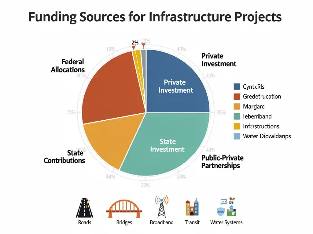 Infographic detailing funding sources for the National Infrastructure Plan 2026.