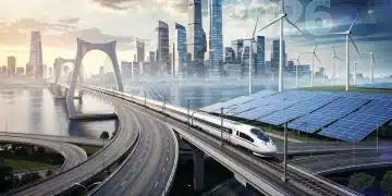 Futuristic infrastructure projects converging, representing the National Infrastructure Plan 2026.