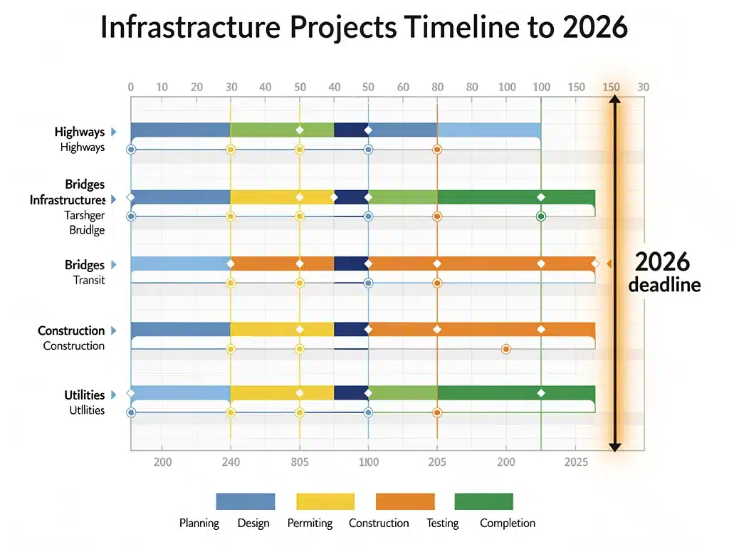 Project timeline graphic for major National Infrastructure Plan 2026 initiatives.