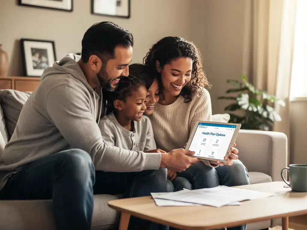 Family reviewing ACA healthcare plan eligibility and savings