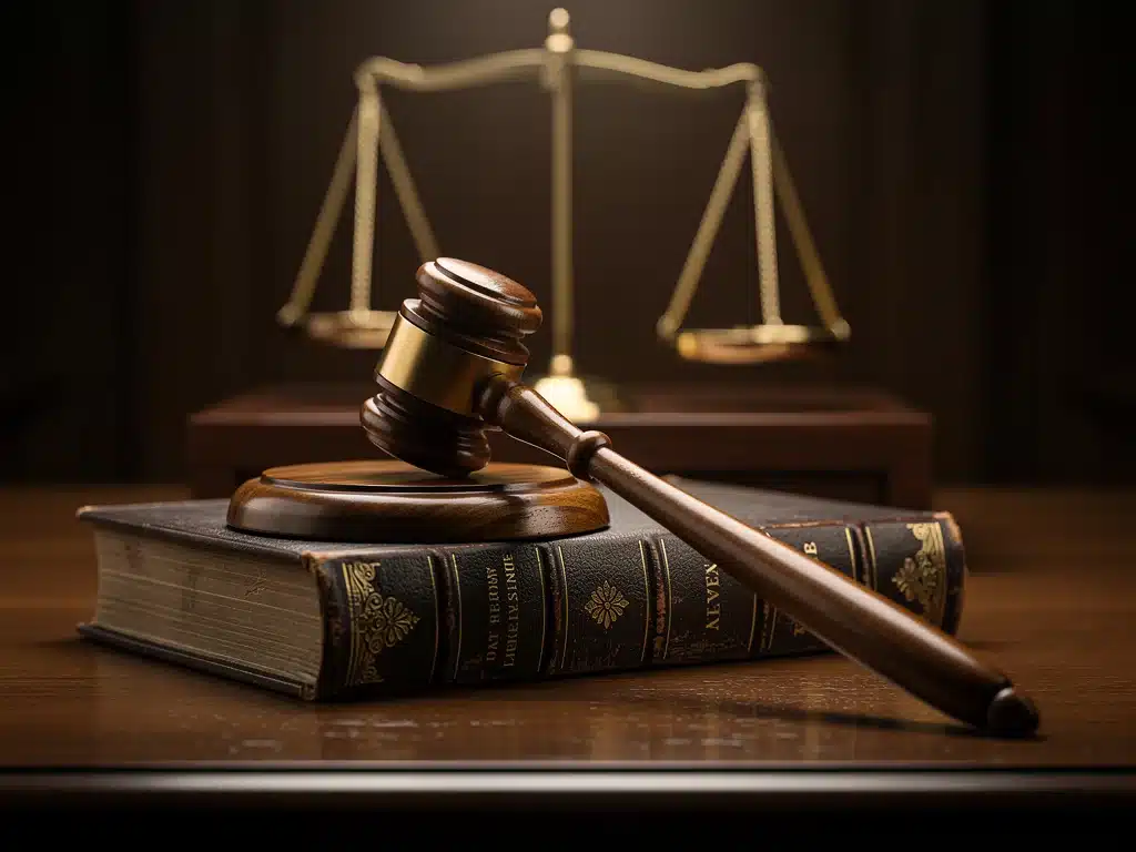 Gavel and law book, symbolizing legal proceedings and justice