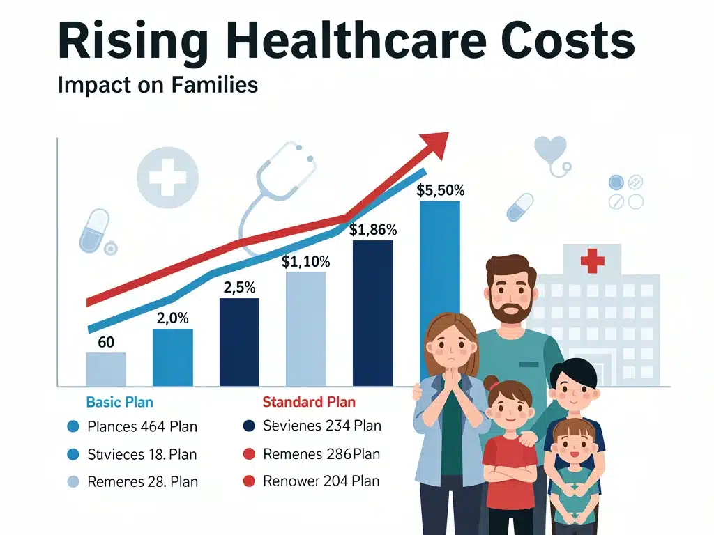 Graphic showing rising healthcare costs and insurance premiums