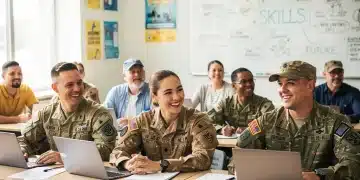 Veterans studying in a classroom, utilizing education benefits for their future.