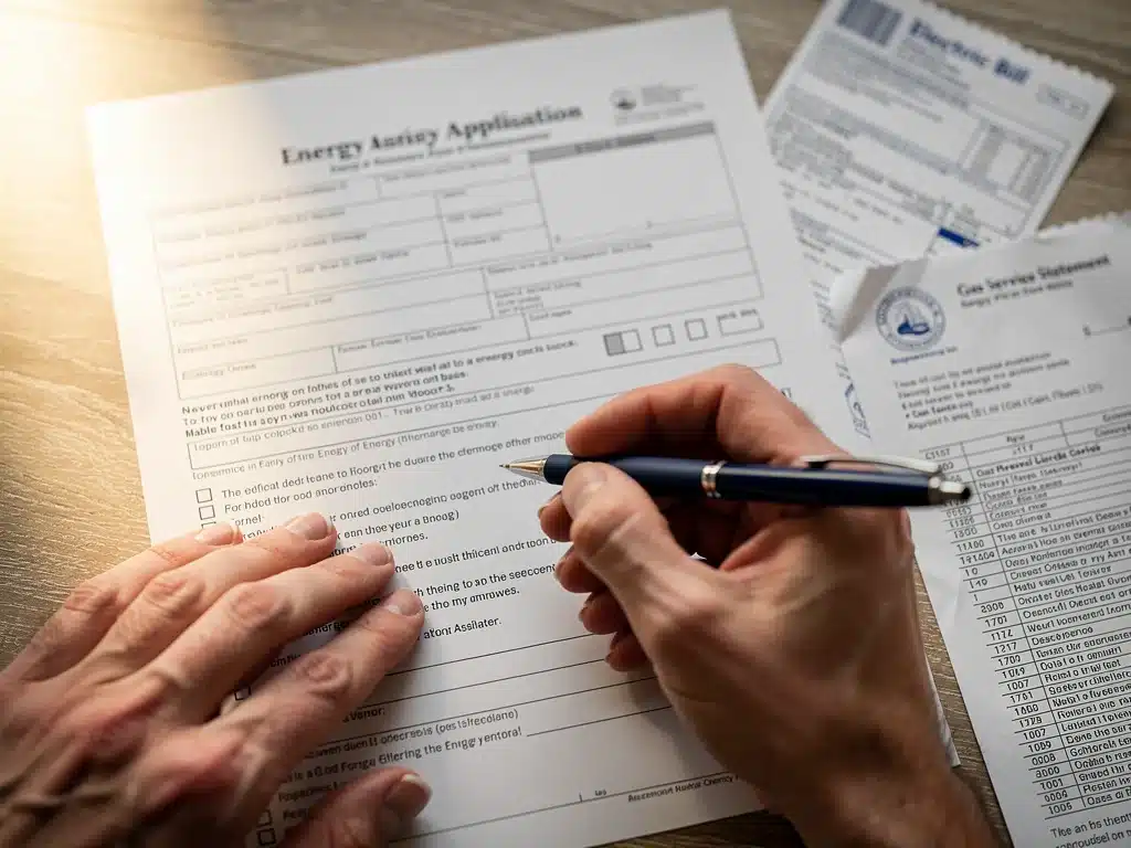 Person filling out an application for home energy assistance.
